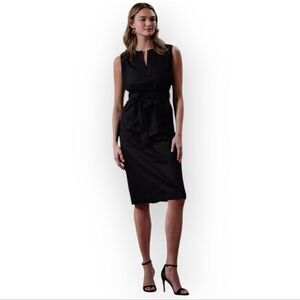 Banana Republic Linen Cotton Blend Black Sheath Midi Dress V-neck Sleeveless L